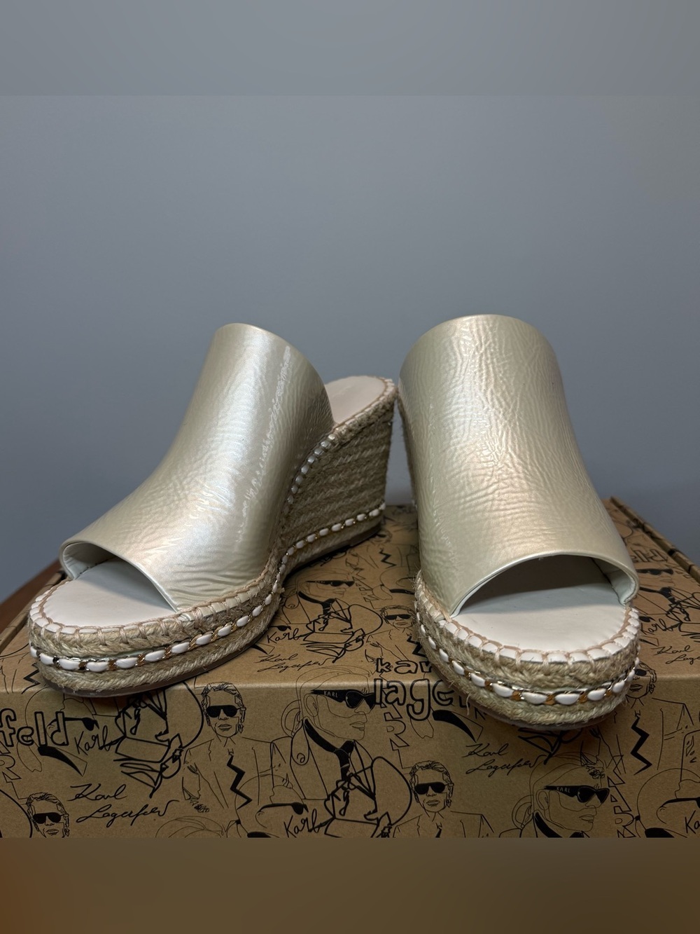Karl Lagerfeld Carina Slip On Open Toe Wedge Sandals